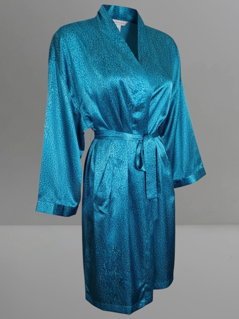 Victoria's Secret Teal Spotted Kimono Robe Satin Feel Wrap Tie Lounge Cover-up